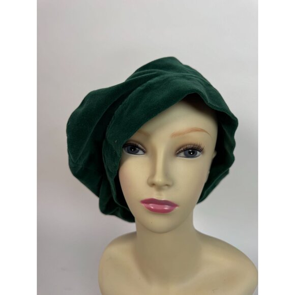 Vintage Green Velvet Slouch Beret Hat For Women Handmade Soft Fabric 1980s Style main image 12
